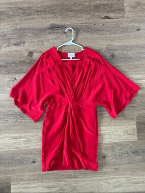 Lavender Brown Red Wrap-Style Dress